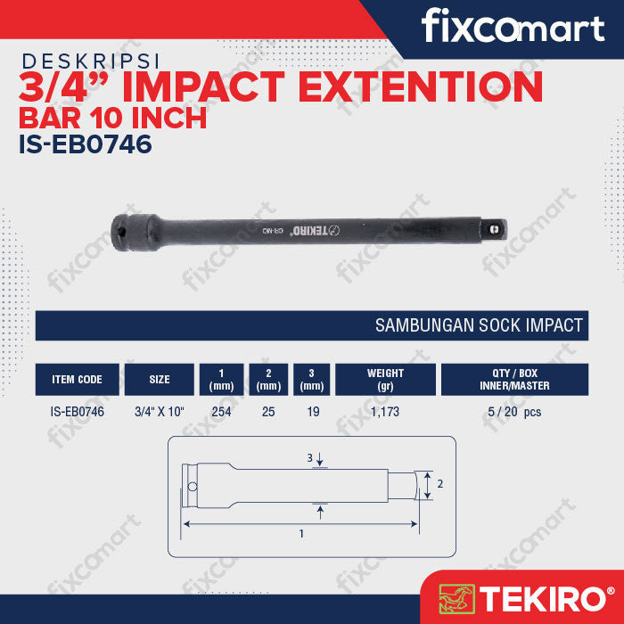 TEKIRO 3/4 INCH IMPACT EXTENTION BAR 10 INCH - SAMBUNGAN IMPACT