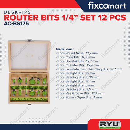 RYU ROUTER BITS 1/4" SET 12 PCS - MATA ROUTER