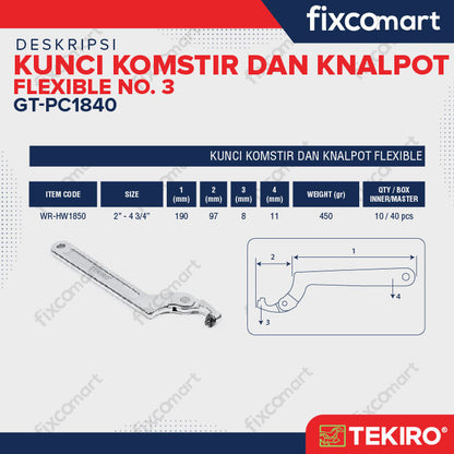 TEKIRO KUNCI KOMSTIR DAN KNALPOT 2 -  4 ¾ Inch FLEXIBLE Hook Wrench - KUNCI KOMSTIR