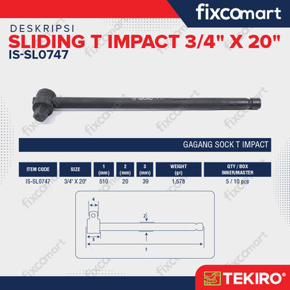 TEKIRO 3/4 INCH SLIDING BAR IMPACT 20 INCH / SLIDING T IMPACT
