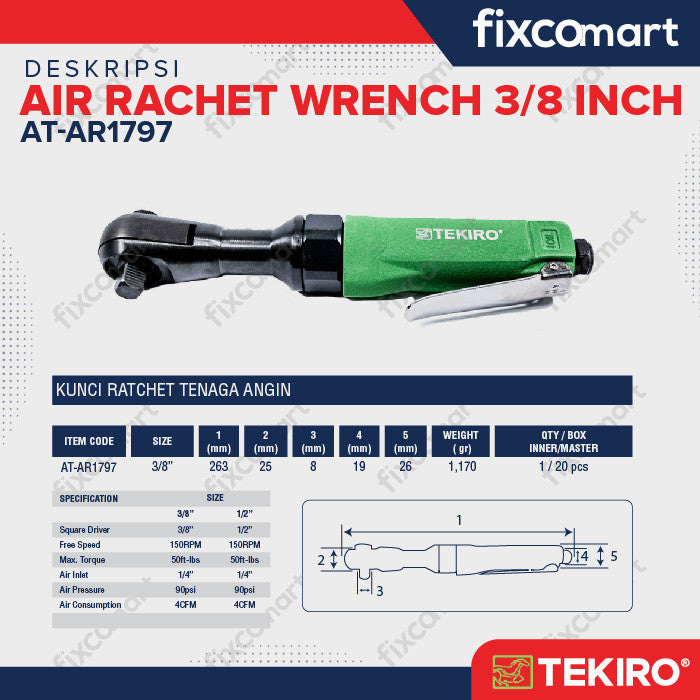 TEKIRO AIR RATCHET WRENCH 3/8 INCH / KUNCI RATCHET TENAGA ANGIN