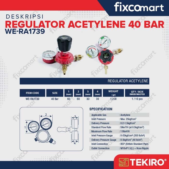 TEKIRO HEAVY DUTY WELDING REGULATOR ACETYLENE / WELDING