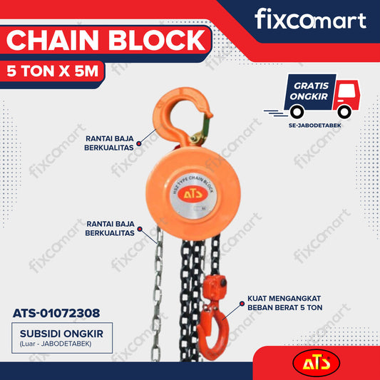 CHAIN BLOCK  5TONX5M "ATS" DENGAN T.H. 3M