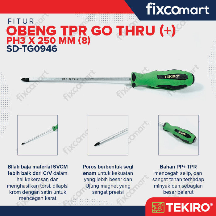 TEKIRO OBENG TPR GO THRU (+ ) PH3 X 200 MM (8 ) /OBENG TPR - ALAT PERKAKAS