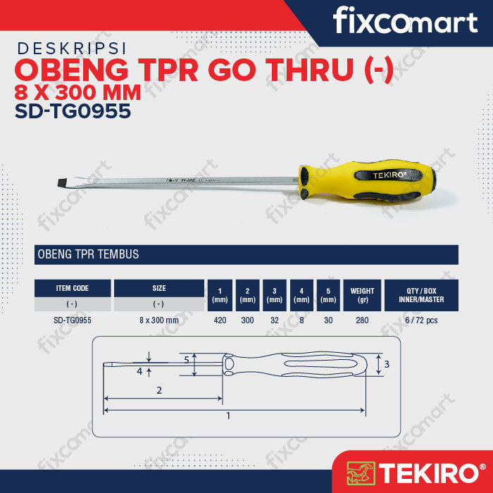 TEKIRO OBENG TPR GO THRU (-) 8 X 300 MM / OBENG TPR