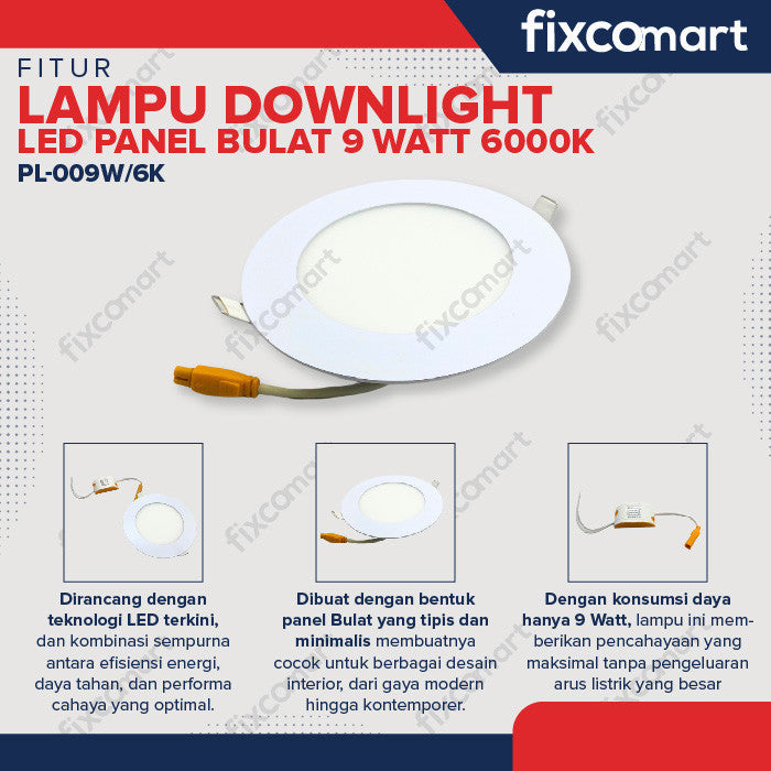 Lampu Downlight LED Panel Bulat 9 Watt 300gr