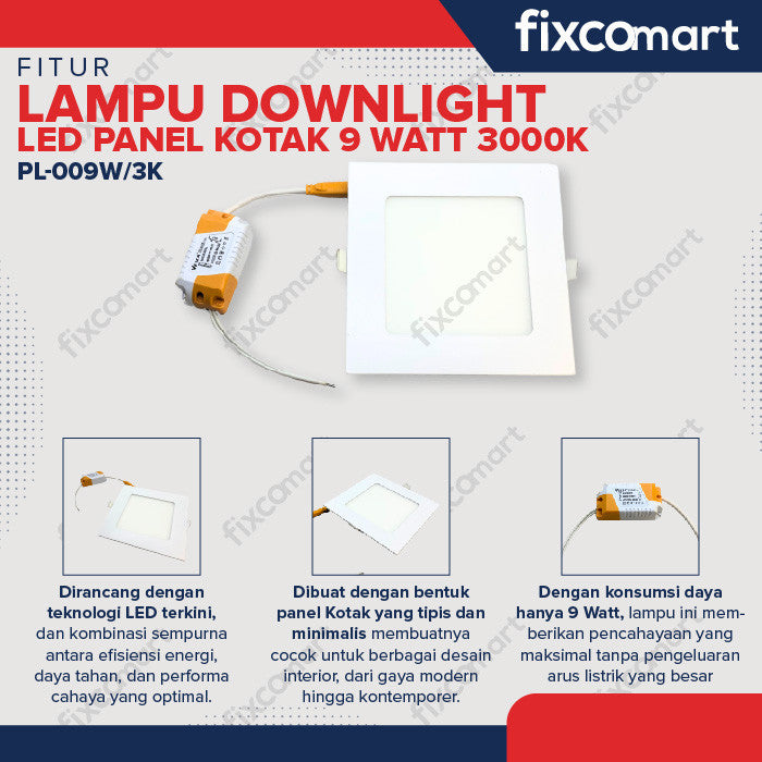 Lampu Downlight LED Panel Kotak 9 Watt