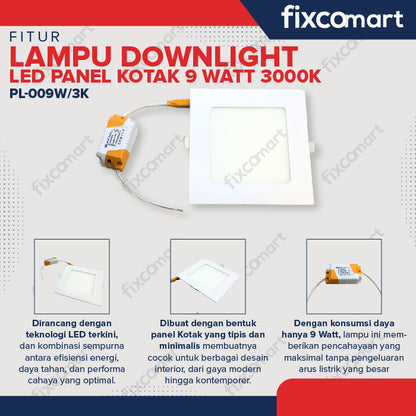 Lampu Downlight LED Panel Kotak 9 Watt