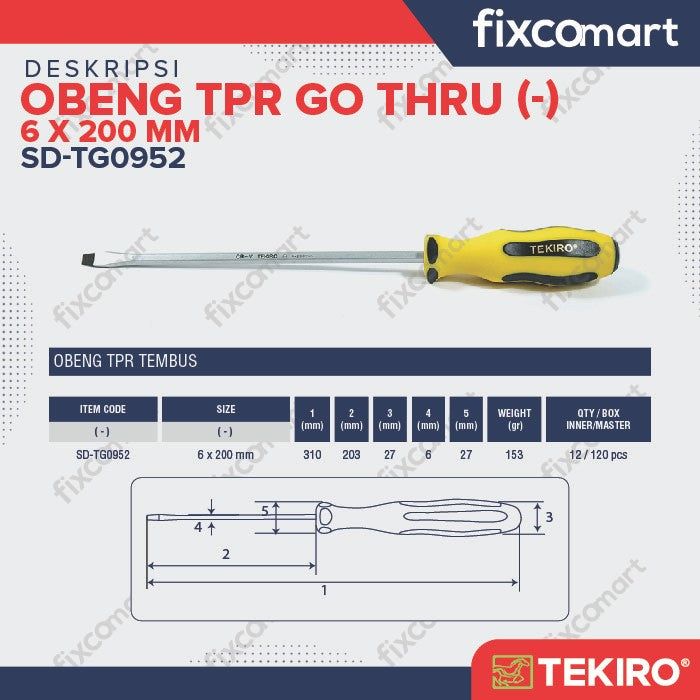 TEKIRO OBENG TPR GO THRU (-) 6 X 200 MM /OBENG TPR - ALAT PERKAKAS