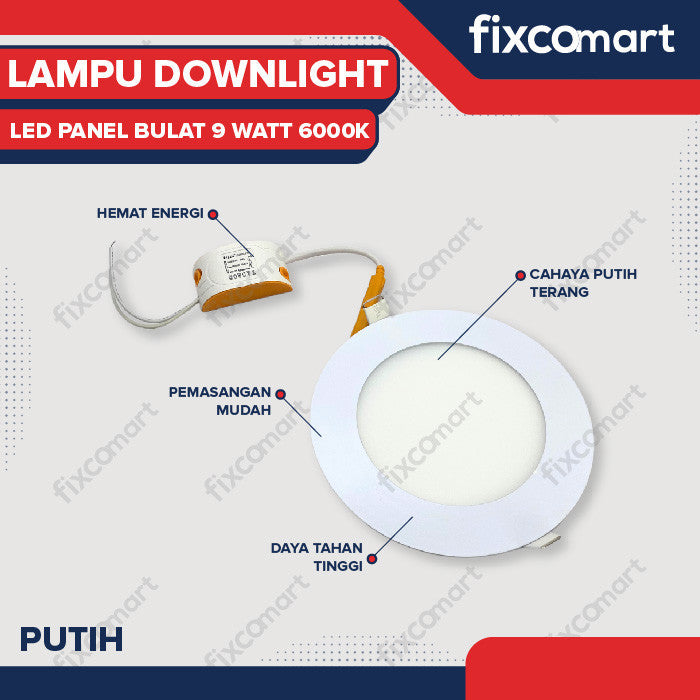 Lampu Downlight LED Panel Bulat 9 Watt 300gr