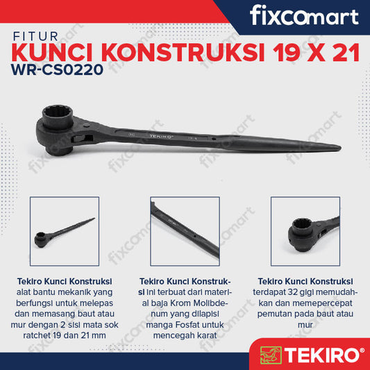 TEKIRO KUNCI KONSTRUKSI 19 X 21 / KUNCI RING DOUBLE RACHET