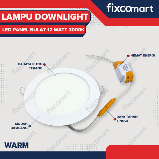 Lampu Downlight LED Panel Bulat 12 Watt 300gr