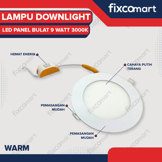.Lampu Downlight LED Panel Bulat 9 Watt 300gr
