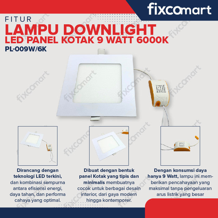 Lampu Downlight LED Panel Kotak 9 Watt