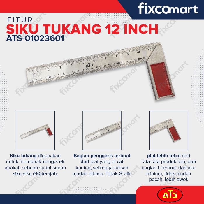 ATS Siku Meter 12" Tebal Penggaris - Siku Tukang Besi Angle Square Steel