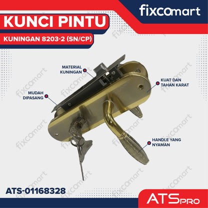 KUNCI PINTU "ATS PRO" CYL. KUNINGAN 8203-2 (SN/CP)