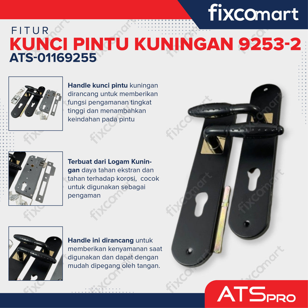 KUNCI PINTU "ATS PRO" CYL. KUNINGAN 9253-2 (SN/CP)