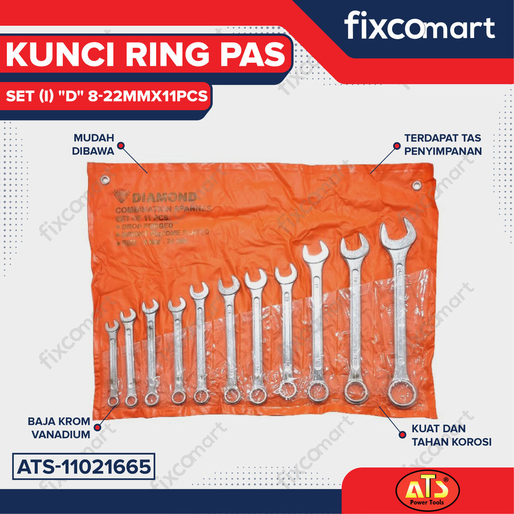 KUNCI RING PAS SET DIAMOND  8-22MM X 11PCS