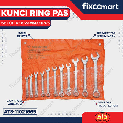 KUNCI RING PAS SET DIAMOND  8-22MM X 11PCS