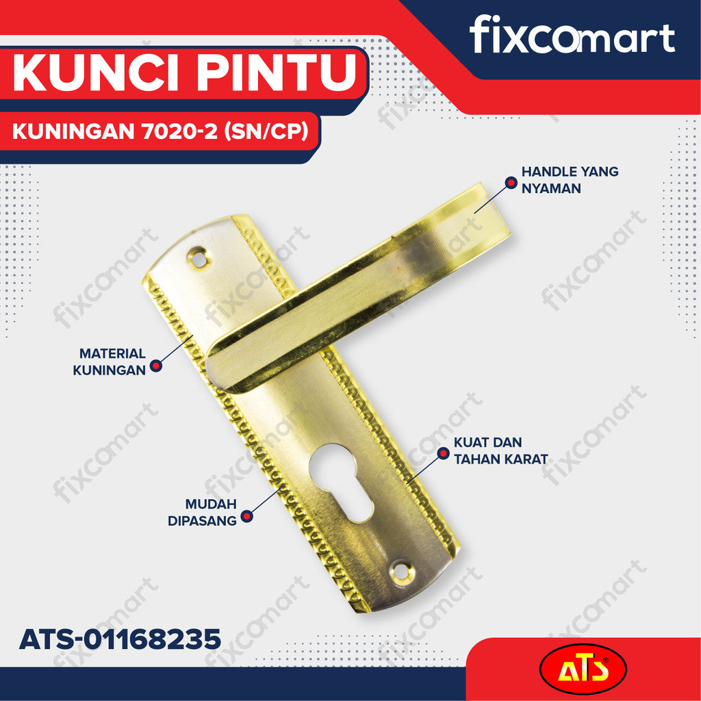 KUNCI PINTU "ATS" CYL. KUNINGAN 7020-2 (SN/CP)