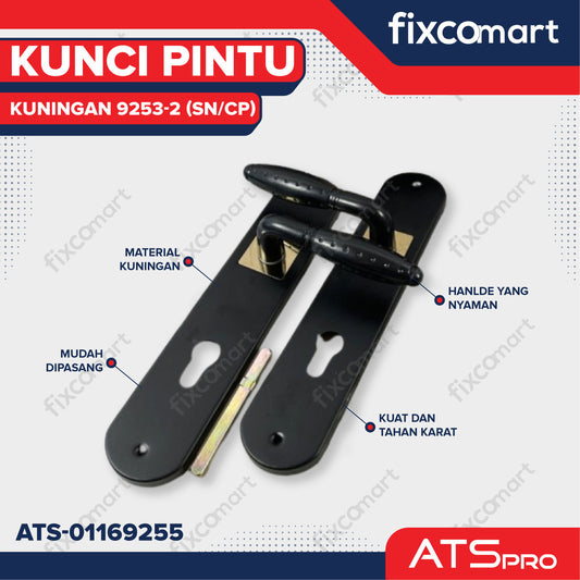KUNCI PINTU "ATS PRO" CYL. KUNINGAN 9253-2 (SN/CP)