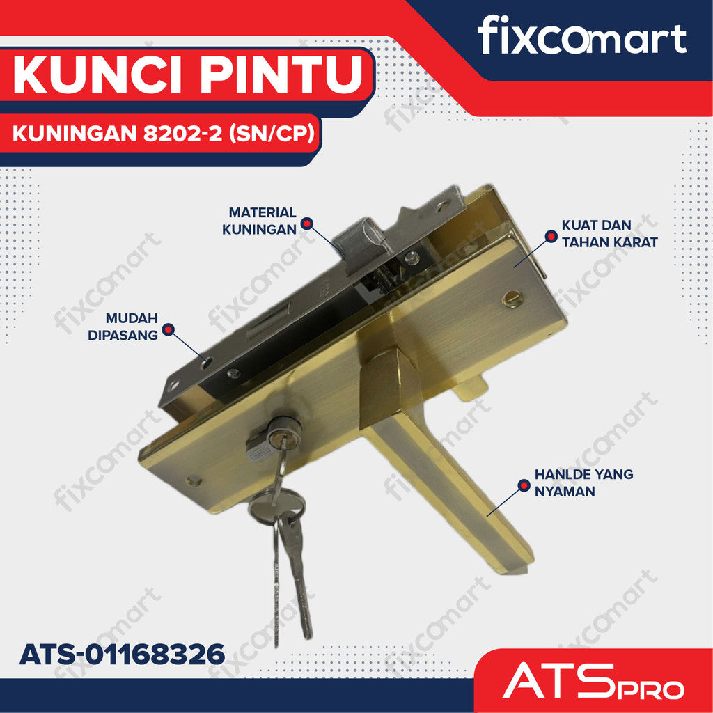 KUNCI PINTU "ATS PRO" CYL. KUNINGAN 8202-2 (SN/CP)