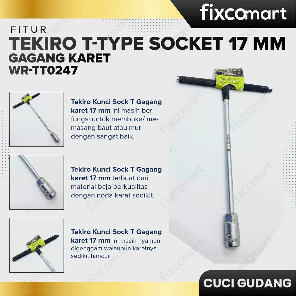 Tekiro Kunci Sock T Gagang Karet 17 Mm FIXCOMART